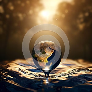 Water drop with earth in deep forest, World Water Day, Generative AI