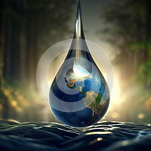 Water drop with earth in deep forest, World Water Day, Generative AI