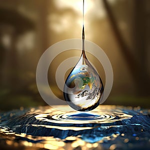 Water drop with earth in deep forest, World Water Day, Generative AI