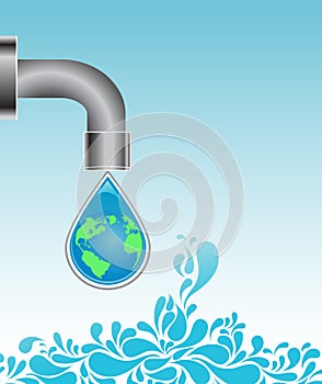 Water drop with earth globe