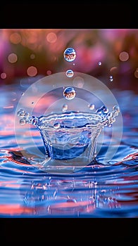 A water drop is falling into the water