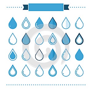 Water drop flat design icon set, vector illustration