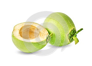 Water drop green coconut isolated on white background