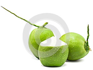 Water drop green coconut isolated on white background with clipping path