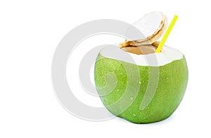 water drop green coconut isolated on white background with clipping path,Copy space