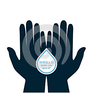 Water drop with human hand icon vector logo design template.World Water Day idea campaign for greeting card and poster.