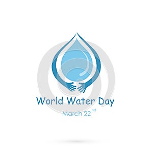 Water drop with human hand vector logo design template.World Water Day idea campaign for greeting card and poster