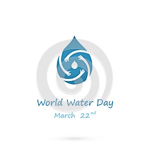 Water drop with human hand vector logo design template.World Water Day idea campaign for greeting card and poster.