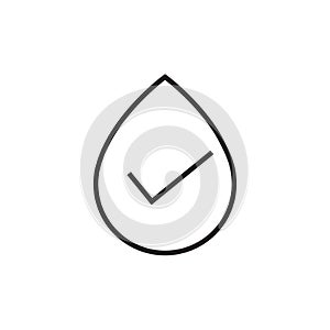 Water drop icon with a check mark that confirms, vector illustration, simple icon on a white background, editable stroke