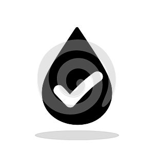 Water drop icon with checkmark. Clean water concept. Drinkable water icon isolated on white