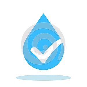 Water drop icon with checkmark. Clean water concept. Drinkable water icon isolated on white