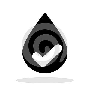 Water drop icon with checkmark. Clean water concept. Drinkable water icon isolated on white