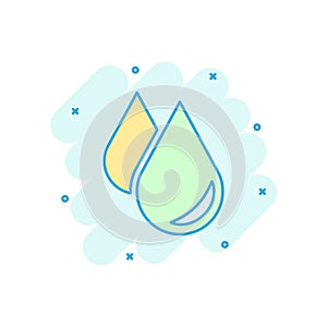 Water drop icon in comic style. Raindrop vector cartoon illustration pictogram. Droplet water blob business concept splash effect