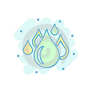 Water drop icon in comic style. Raindrop vector cartoon illustration pictogram. Droplet water blob business concept splash effect