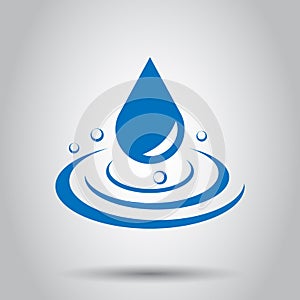 Water drop icon in flat style. Raindrop vector illustration on white background. Droplet water blob business concept