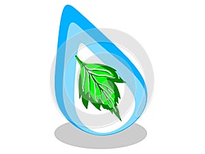 Water drop icon with a leaf inside and in vector blue logo with green - Vector