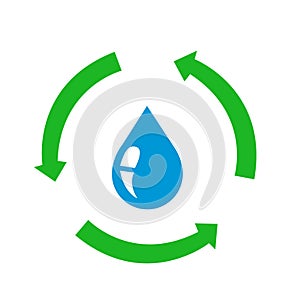 Water drop icon with recycle sign