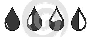 Water drop icon set. vector illustration isolated on white background. Collection of flat black drops logo