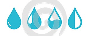 Water drop icon set. vector illustration isolated on white background. Collection of flat blue drops logo