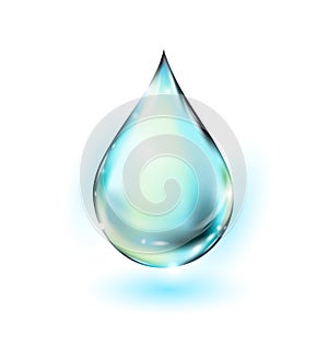 Water drop illustration. Clean water drop on white. Falling water drop. Vector