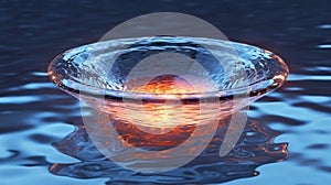 Water Drop Impact with Orange Glow and Blue Reflection