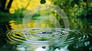 Water Drop Impacting Still Pond Green Yellow Background