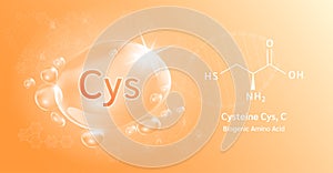 Water drop Important amino acid Cysteine and structural chemical formula. Cysteine on a orange background.
