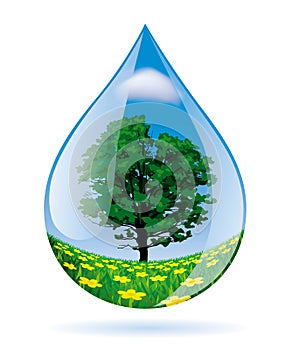Water drop with a landscape