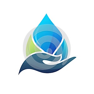 Water drop/leaf logo with wave.