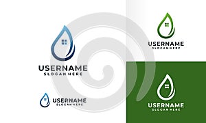 Water drop logo design with home house symbol