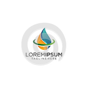 Water Drop Logo Design Industry. Water Drop Oil, Gas Logo Template . Natural Green Tree Of Ecology Leaf Logo Stock