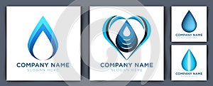 Water drop Logo design vector template Linear style. Blue Droplet lines aqua Logotype