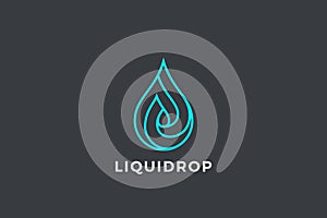 Water drop Logo design vector template Linear style. Blue Droplet lines aqua Logotype icon