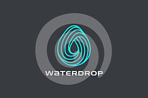 Water drop Logo design vector template Linear style. Blue Droplet lines aqua Logotype icon