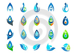 Water drop,logo,hand care,garden,nature,oil,healthy,plant,ecology and water symbol design icon set photo