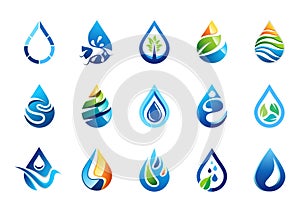 water drop logo, set of water drops symbol icon, nature drops elements vector design