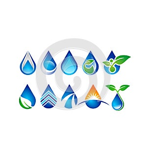 Water drop logo, set of water drops symbol icon, nature drops elements vector design