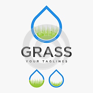 Water drop logos with grass, stock vector