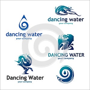 Water and drop logos isolated on white. Set 2. Vector logo with text. Recommended for the logos of companies associated with water