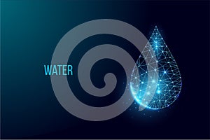 Water drop. Low poly style design. Wireframe light connection structure, 3d graphic concept. Vector illustration