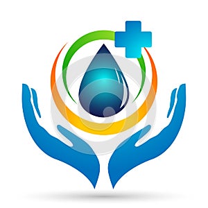 Water drop medical health care logo concept of water drop wellness symbol icon nature drops elements vector design