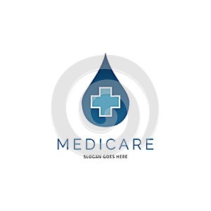 Water Drop Medical, Hospital or Cross Plus Icon Vector Logo Template Illustration Design