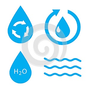 Water drop outline icon. Liquid drop symbol. Eco symbol. Recycle, Rain icon set. Vector illustration. Stock image.