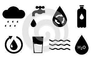 Water drop outline icon. Liquid drop symbol. Eco symbol. Recycle, Rain icon set. Vector illustration. Stock image.