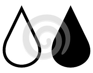 Water drop outline and silhouette icon set. Collection of raindrop. Vector illustration isolated on white