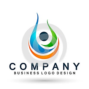 Water drop people logo concept of water drop people union team work wellness symbol icon nature drops elements vector design