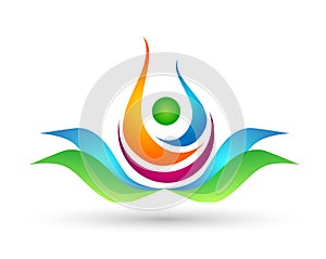 Water drop people logo concept of water drop people union team work wellness symbol icon nature drops elements vector design