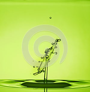 Water Drop Collisions Macro Photography with green  background photo