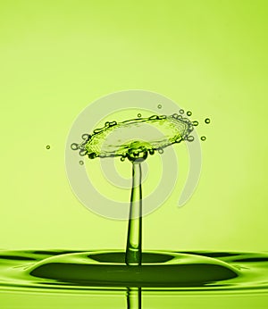 Water Drop Collisions Macro Photography with green  background photo