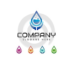 Water drop plumbing logo design. clean drops and bubble wave logo template. Concept set abstract drink or spa logos